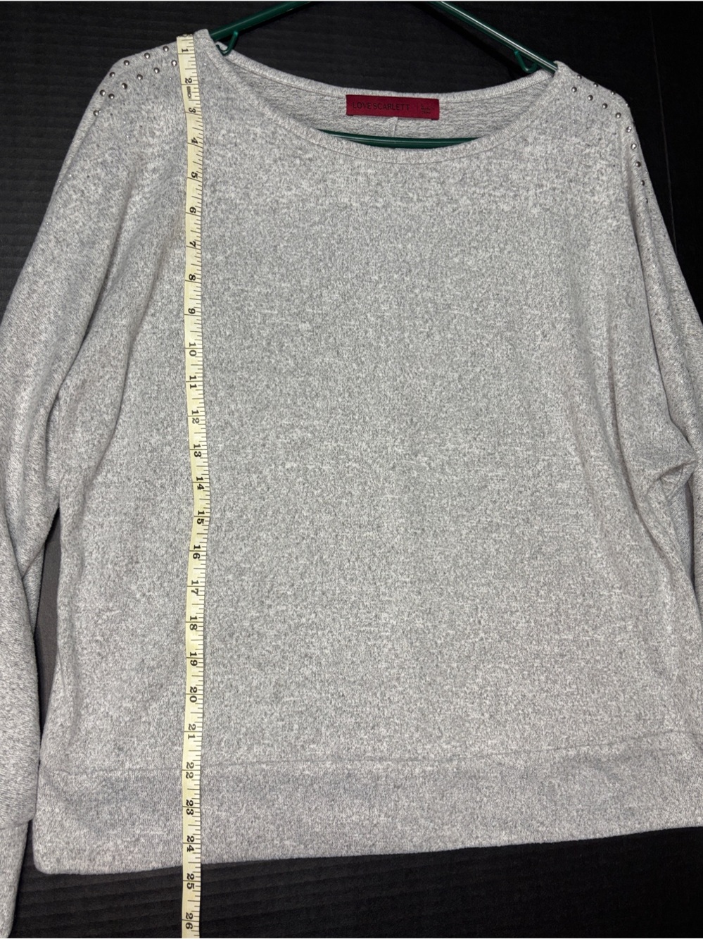 Light Gray Studded Crewneck Sweater Love Scarlett Brand Size L - Picture 3 of 5